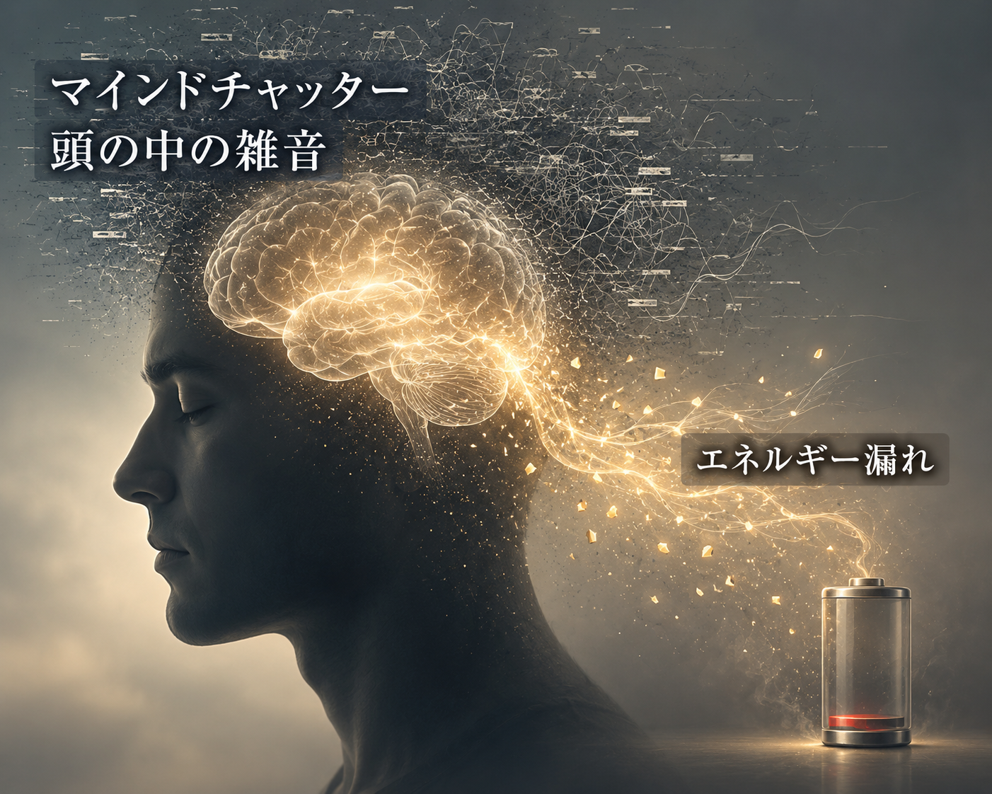 バケツからエネルギーが漏れ出す様子の図解
